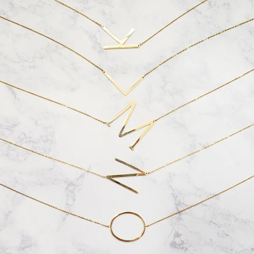 Monogram A-Z Block Letter Pendant Necklace Gold - Picture 4 of 6